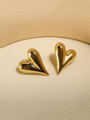 Stainless steel anti tarnish puffy heart stud earrings 1