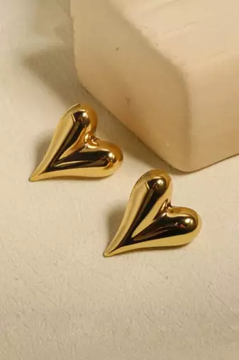 Stainless steel anti tarnish puffy heart stud earrings