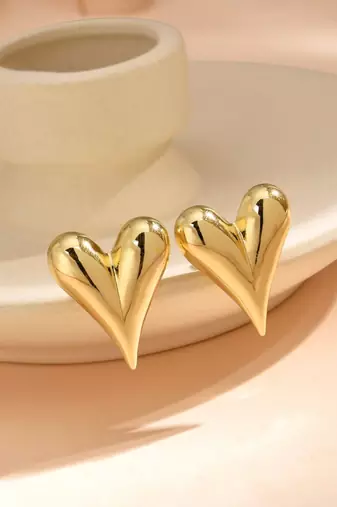 Stainless steel anti tarnish puffy heart stud earrings