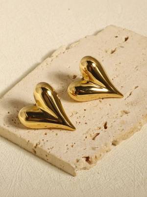 Stainless steel anti tarnish puffy heart stud earrings 4