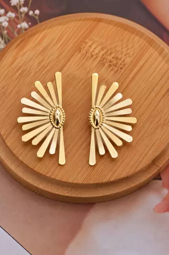 Gold plated sunburst anti tarnish stud earrings