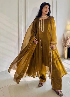 Elegant mustard embroidered anarkali suit set with dupatta 2
