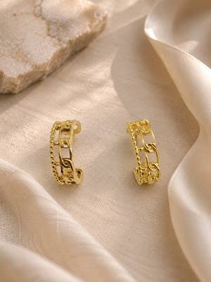Gold plated stainless steel link chain design hoop earrings 1