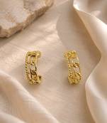 Gold plated stainless steel link chain design hoop earrings