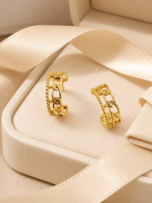 Gold plated stainless steel link chain design hoop earrings 2