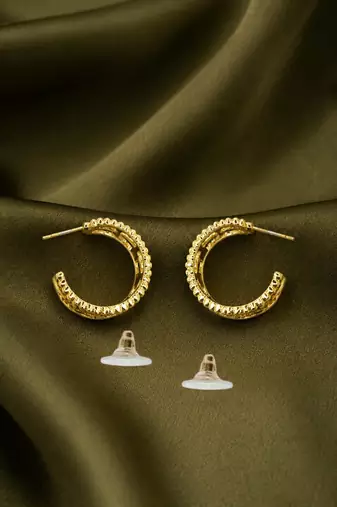 Gold plated stainless steel link chain design hoop earrings