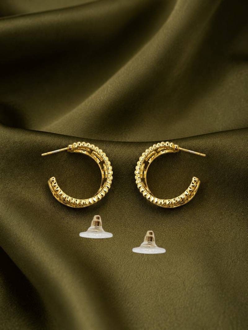 Gold plated stainless steel link chain design hoop earrings
