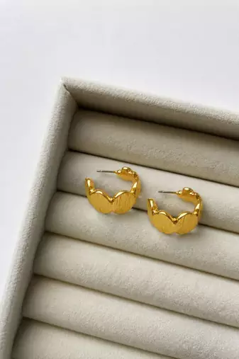 Geometric textured anti tarnish hoop earrings
