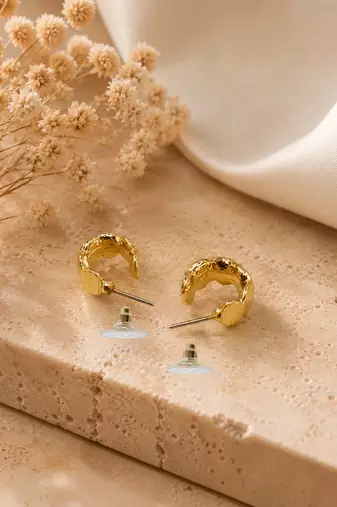 Geometric textured anti tarnish hoop earrings