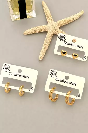 Set of 3 anti tarnish classic combo earrings