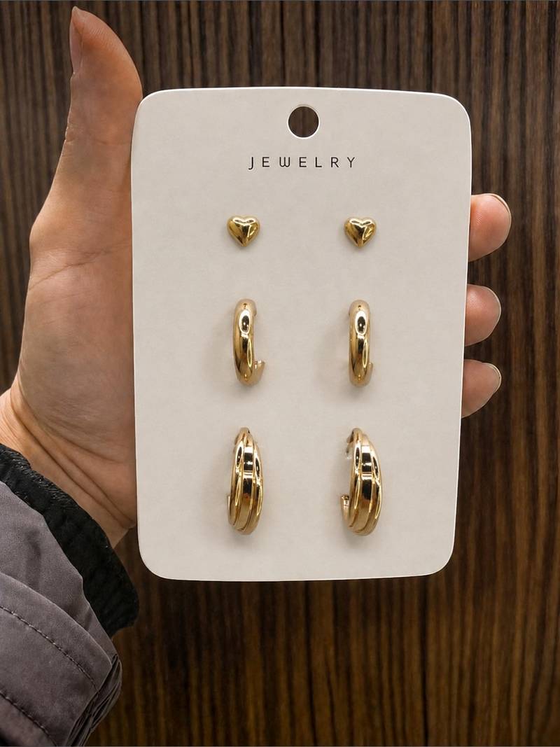 Set of 3 anti tarnish classic combo earrings