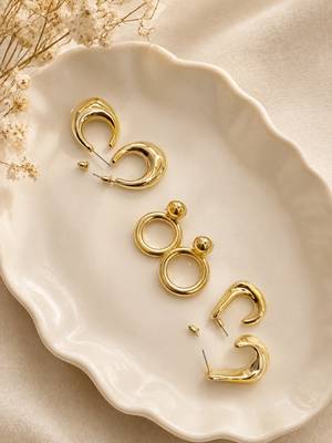 Set of 3 trendy geometric anti tarnish combo earrings 1