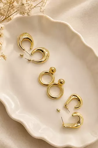Set of 3 trendy geometric anti tarnish combo earrings