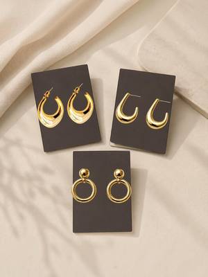 Set of 3 trendy geometric anti tarnish combo earrings 2