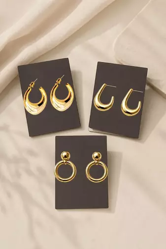 Set of 3 trendy geometric anti tarnish combo earrings