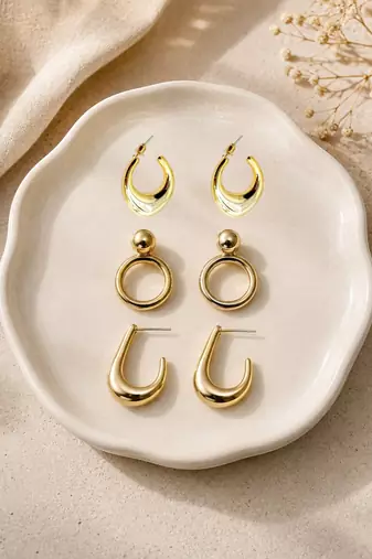 Set of 3 trendy geometric anti tarnish combo earrings