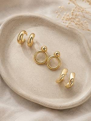 Set of 3 trendy geometric anti tarnish combo earrings 4