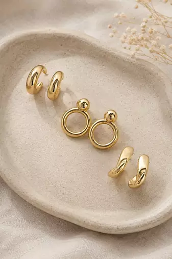 Set of 3 trendy geometric anti tarnish combo earrings