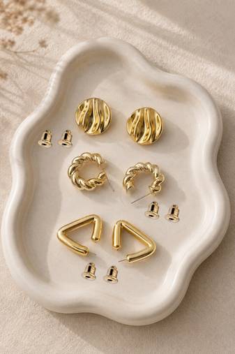 Set of 3 anti tarnish geometric twisted korean combo earrings