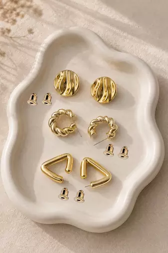 Set of 3 anti tarnish geometric twisted korean combo earrings