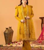 Musterd embroidered straight kurta with farshi salwar & dupatta set