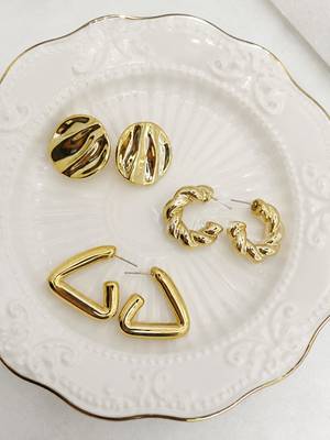 Set of 3 anti tarnish geometric twisted korean combo earrings 3