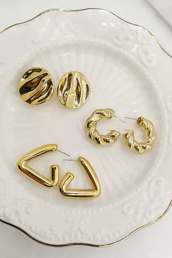 Set of 3 anti tarnish geometric twisted korean combo earrings