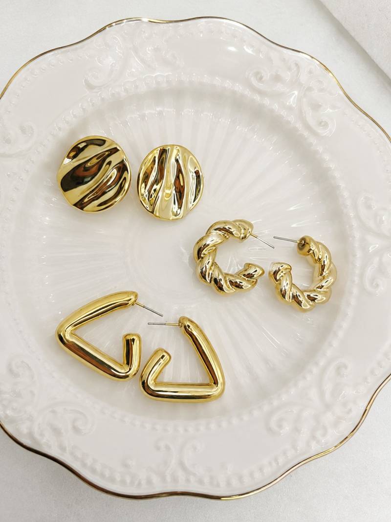 Set of 3 anti tarnish geometric twisted korean combo earrings