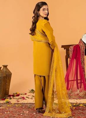 Musterd embroidered straight kurta with farshi salwar & dupatta set 3