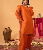 Orange embroidered straight kurta with farshi salwar & dupatta set