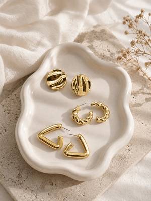 Set of 3 anti tarnish geometric twisted korean combo earrings 5