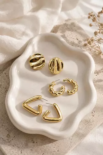 Set of 3 anti tarnish geometric twisted korean combo earrings