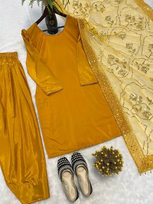 Musterd embroidered straight kurta with farshi salwar & dupatta set 5