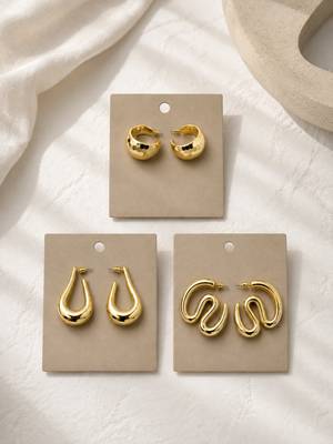 Set of 3 stylish anti tarnish chunky combo hoop earrings 1
