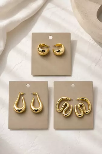 Set of 3 stylish anti tarnish chunky combo hoop earrings