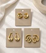 Set of 3 stylish anti tarnish chunky combo hoop earrings