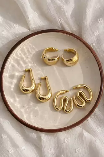 Set of 3 stylish anti tarnish chunky combo hoop earrings