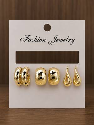 Set of 3 stylish anti tarnish chunky combo hoop earrings 3