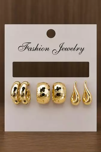 Set of 3 stylish anti tarnish chunky combo hoop earrings