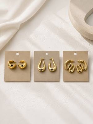 Set of 3 stylish anti tarnish chunky combo hoop earrings 4
