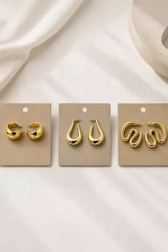 Set of 3 stylish anti tarnish chunky combo hoop earrings