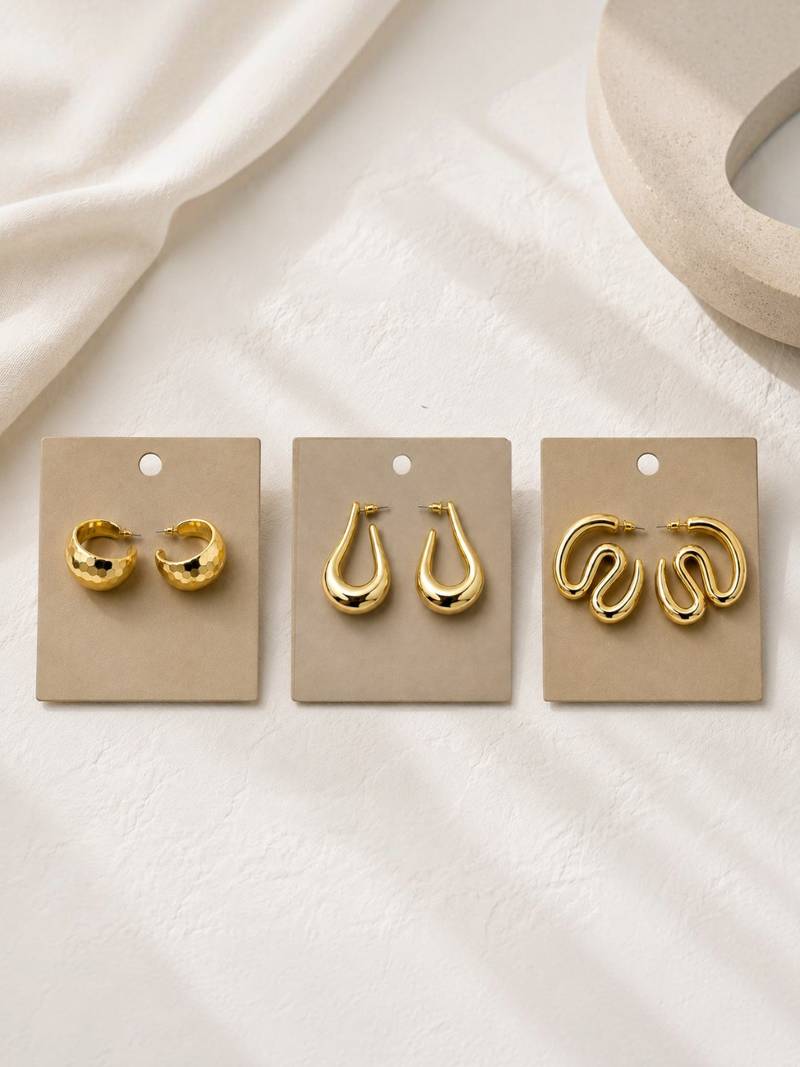 Set of 3 stylish anti tarnish chunky combo hoop earrings