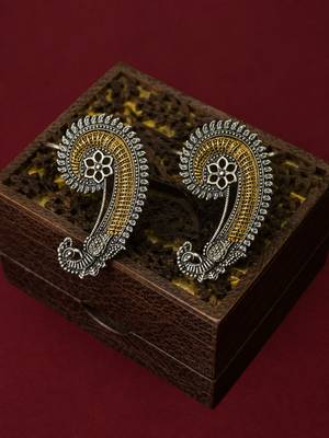 Silver oxidized  pair of peacock ear cuff earrings 4