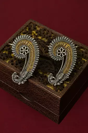 Silver oxidized  pair of peacock ear cuff earrings