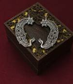 Two tone oxidized pair of peacock ear cuff earrings