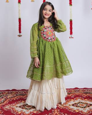 Navaratri special gota patti work lehenga with gamthi patch real mirror work top for kids 1