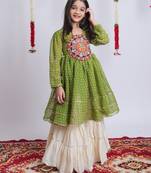 Navaratri special gota patti work lehenga with gamthi patch real mirror work top for kids