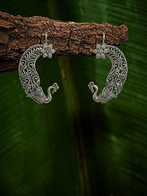 Two tone oxidized pair of peacock ear cuff earrings 4