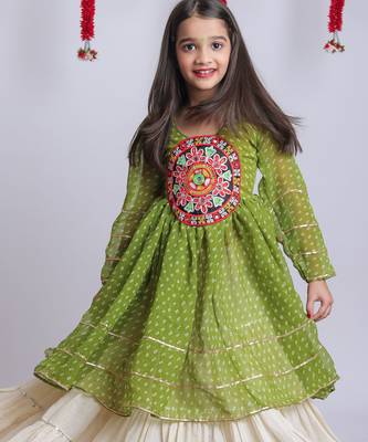 Navaratri special gota patti work lehenga with gamthi patch real mirror work top for kids 2