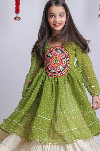 Navaratri special gota patti work lehenga with gamthi patch real mirror work top for kids